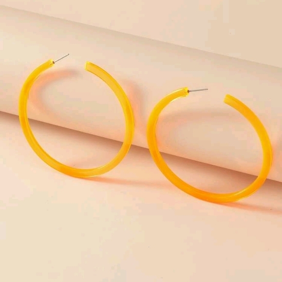 Neon Orange Hoop Earrings - Picture 2 of 3